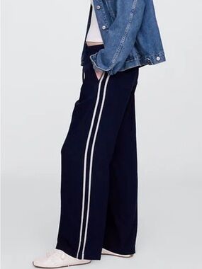 GAP Mid Rise Linen-Blend Wide-Leg Pants in Navy Uniform Stripe | Size XS